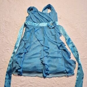 Amy Byer girls size 8 blue waterfall dress tank top silver sparkly design VGUC
